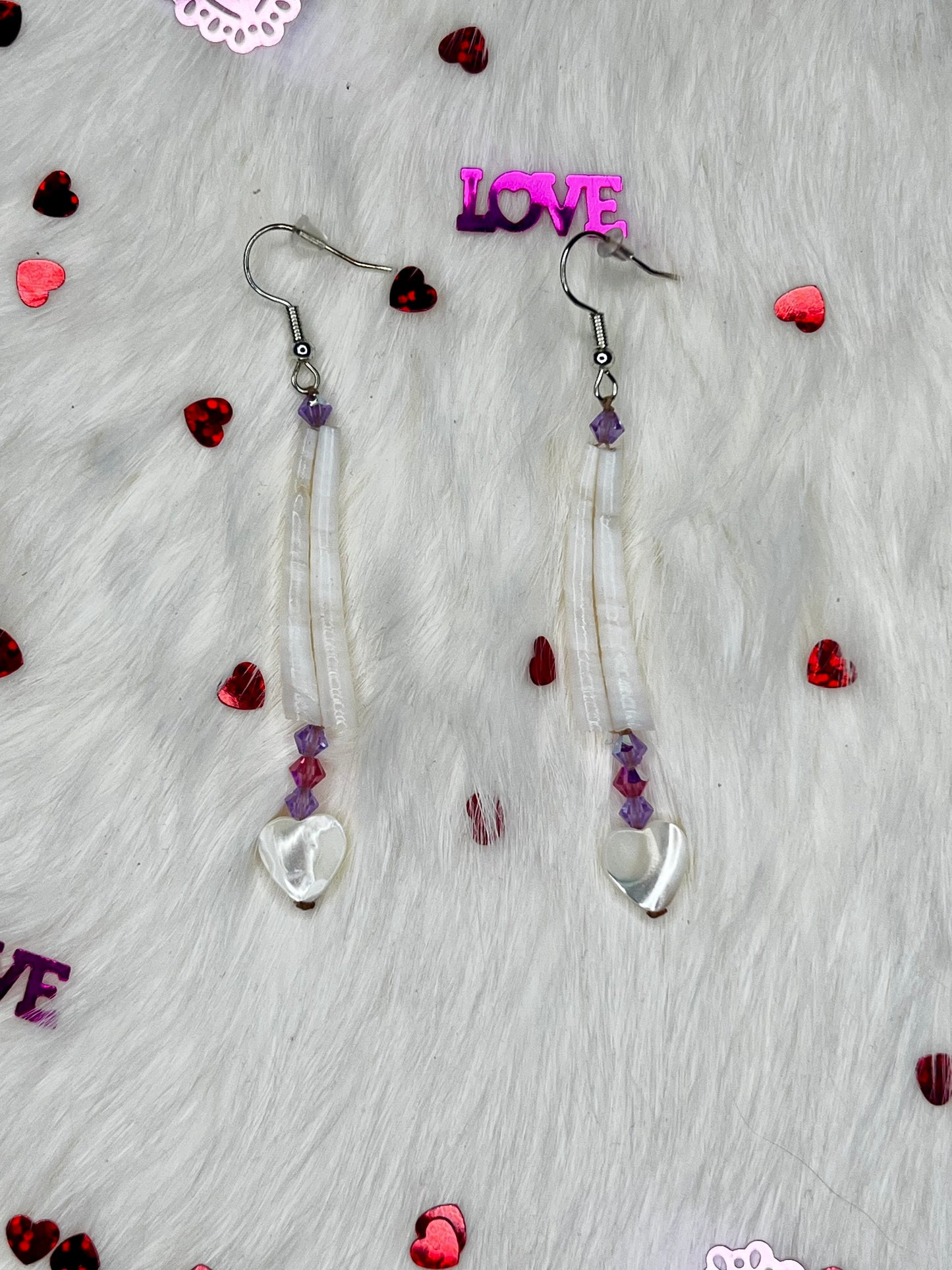 Mini Dentalium Heart Earrings