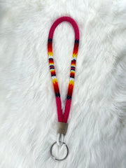 Pink Flame Beaded Keychain