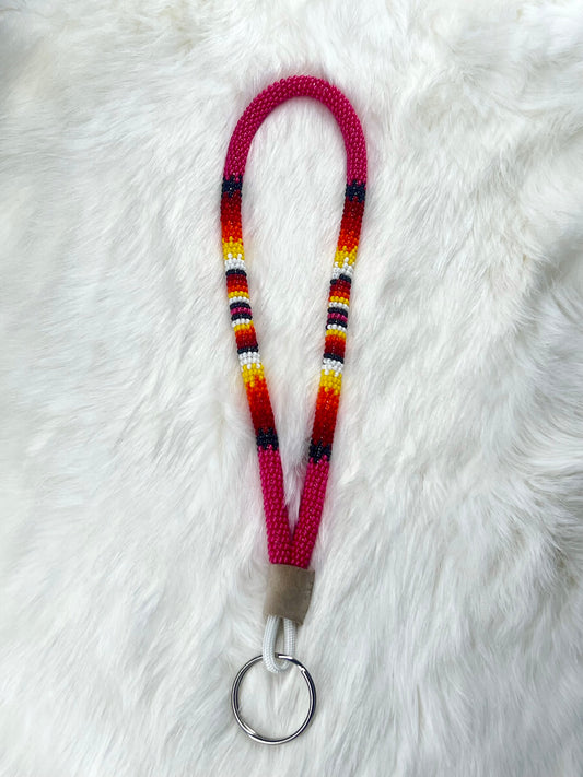 Pink Flame Beaded Keychain