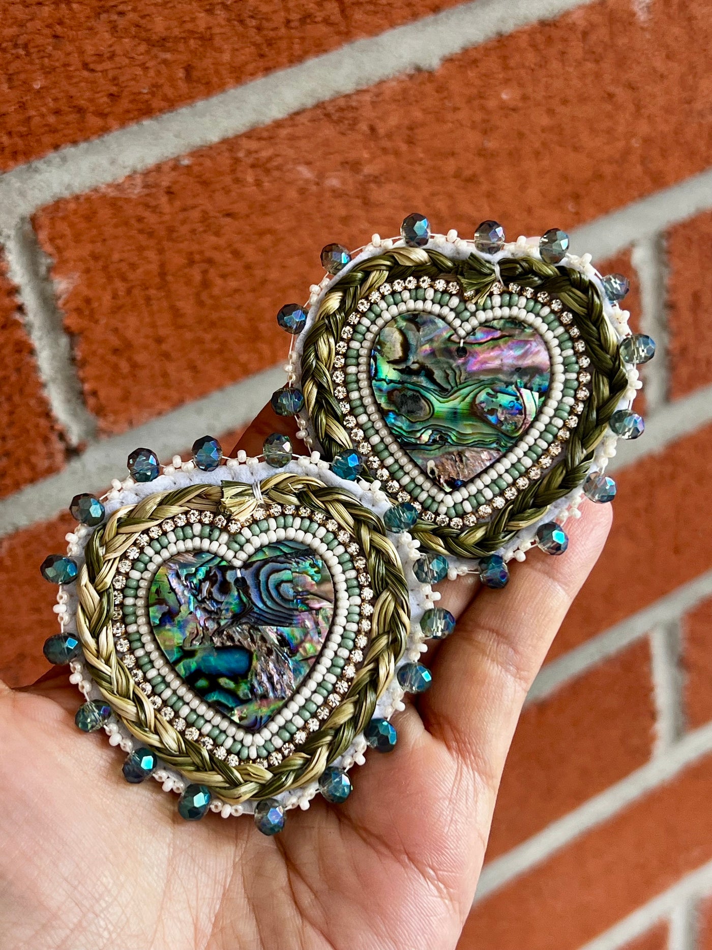 Abalone & Sweetgrass Hearts