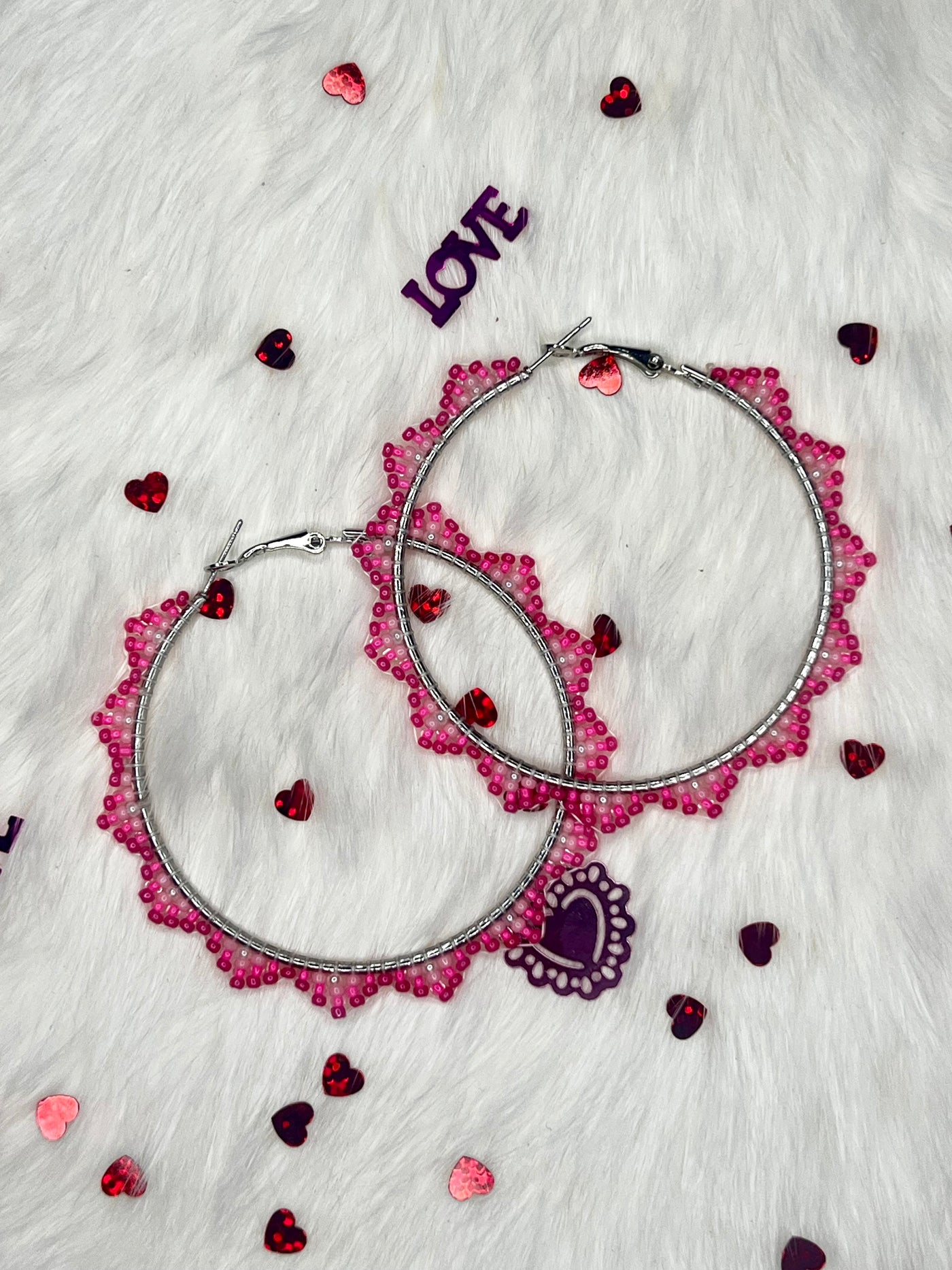 Pink Beaded Hoops