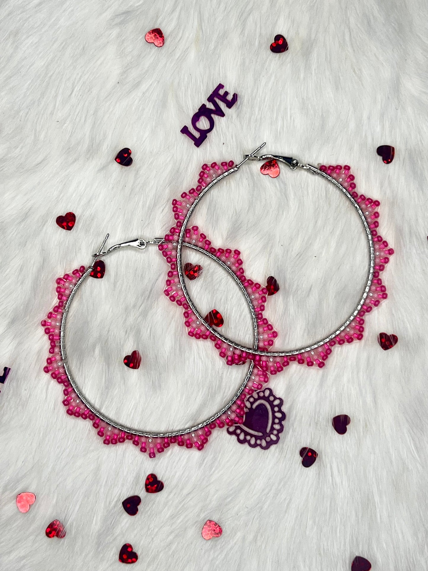 Pink Beaded Hoops