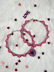 Pink Beaded Hoops