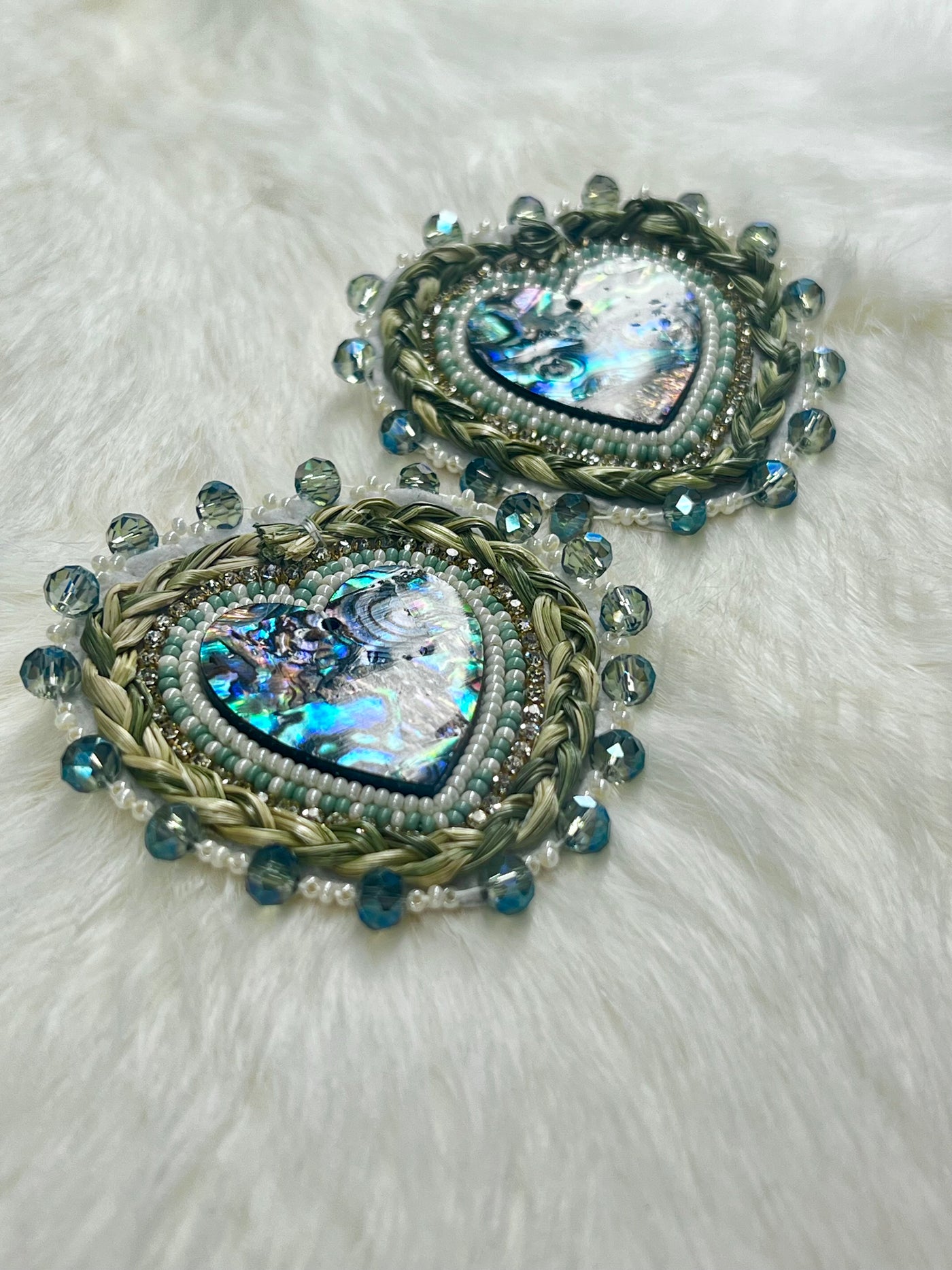 Abalone & Sweetgrass Hearts