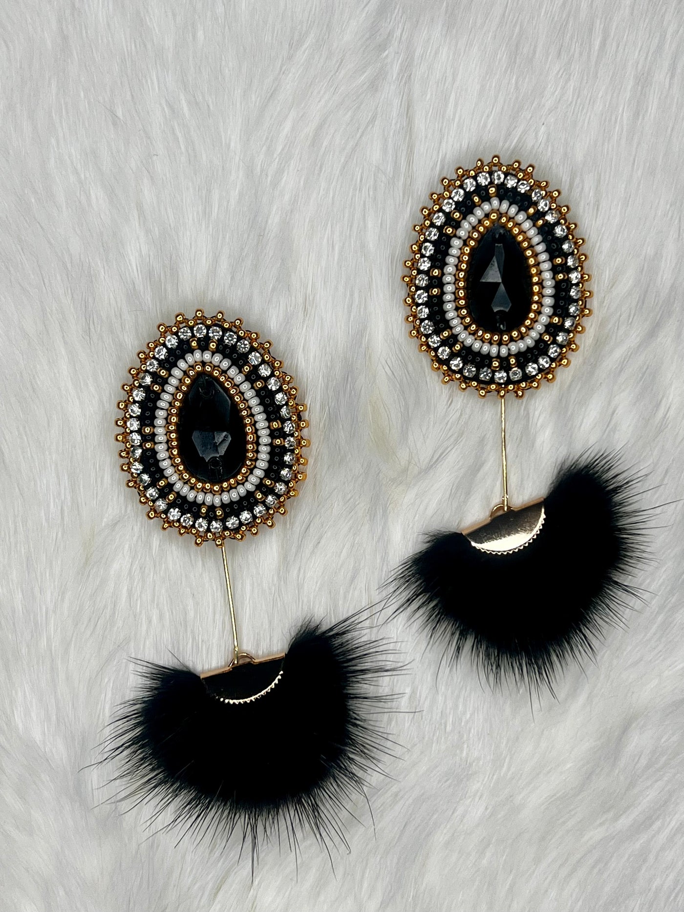 Black Teardrop Faux Mink Earrings