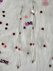 Long Dentalium Heart Earrings