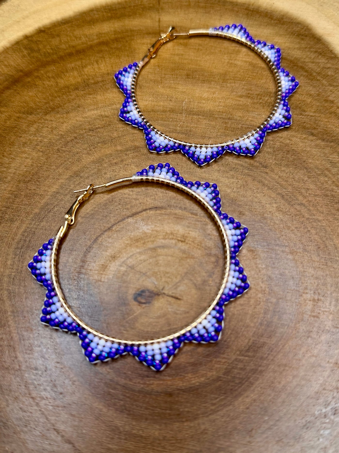Violet Beaded Hoops