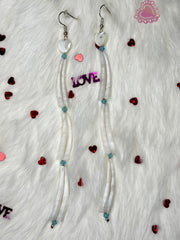 Long Dentalium Heart Earrings