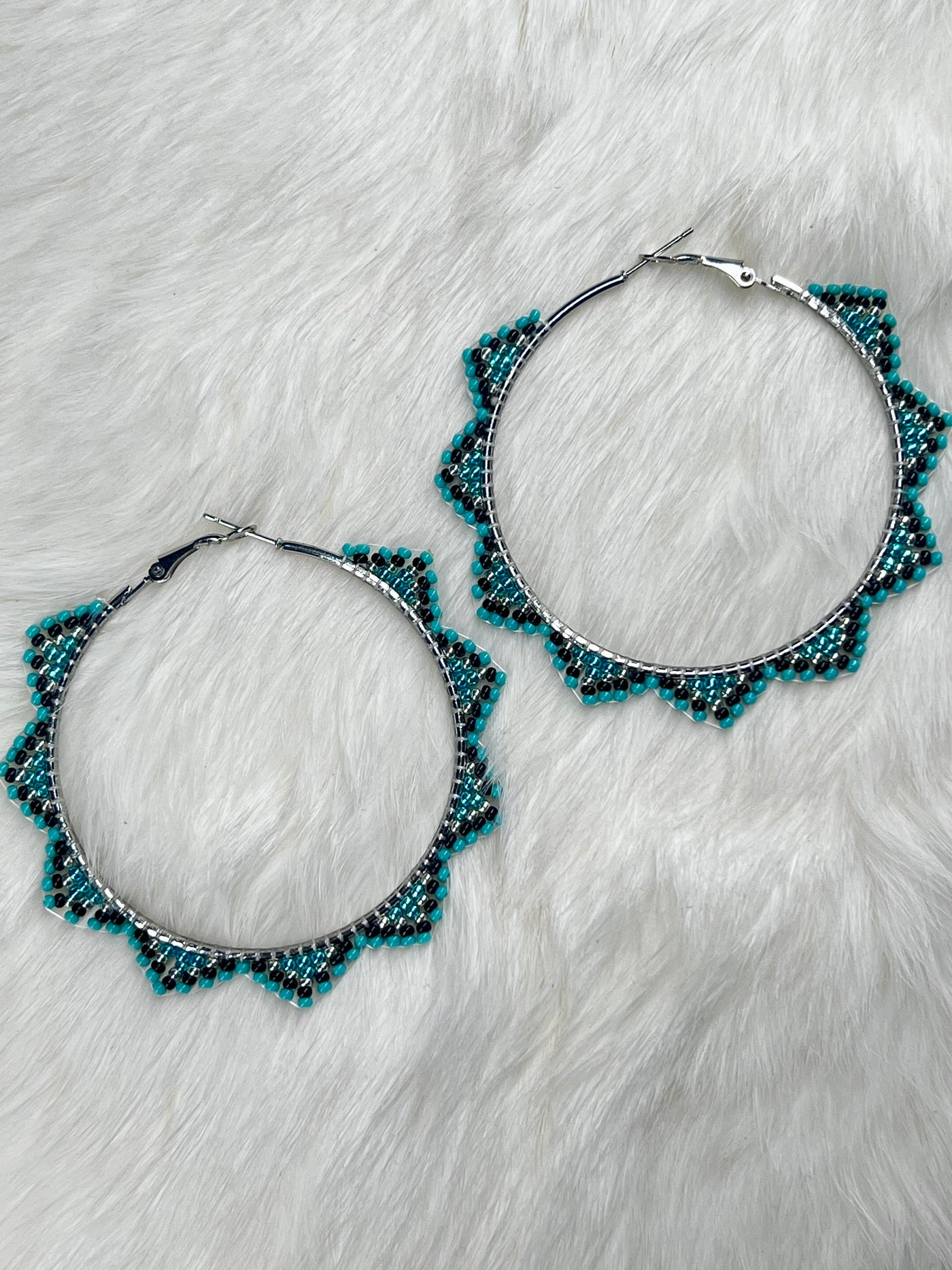 Midnight Turquoise Silver Hoops