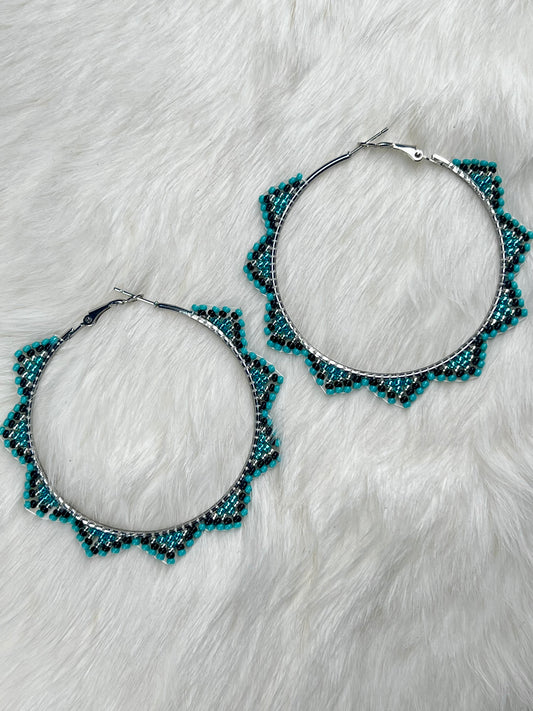 Midnight Turquoise Silver Hoops