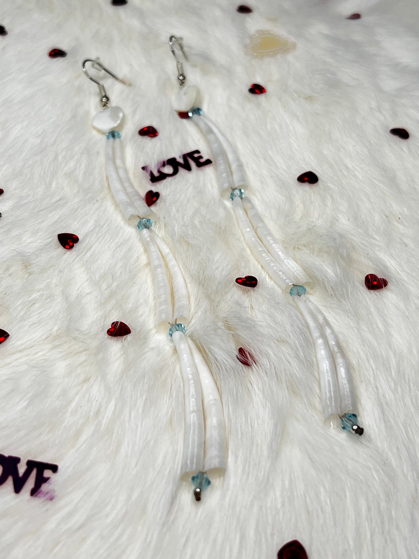 Long Dentalium Heart Earrings