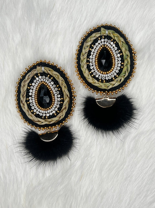 Sweetgrass Faux Mink Black Teardrop Earrings