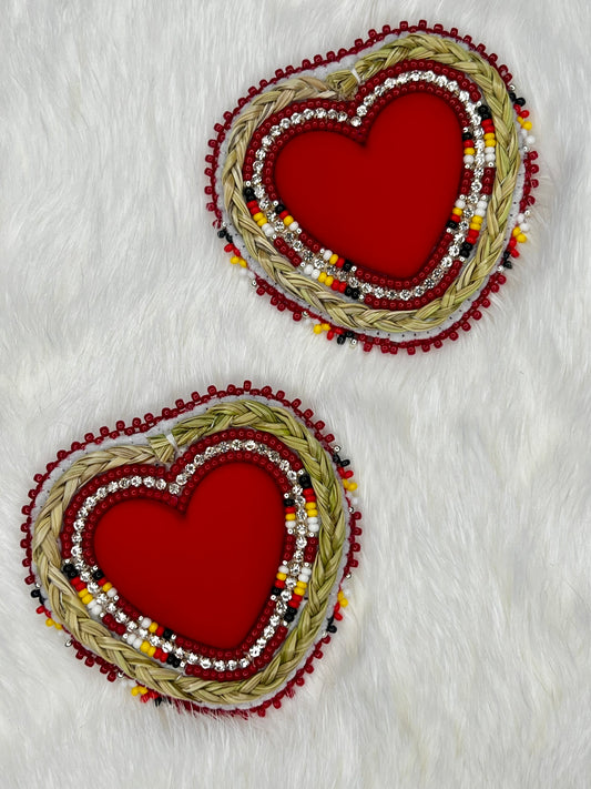 Red Traditional Sweetgrass Hearts