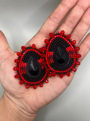 Red & Black Teardrop Beaded Earrings