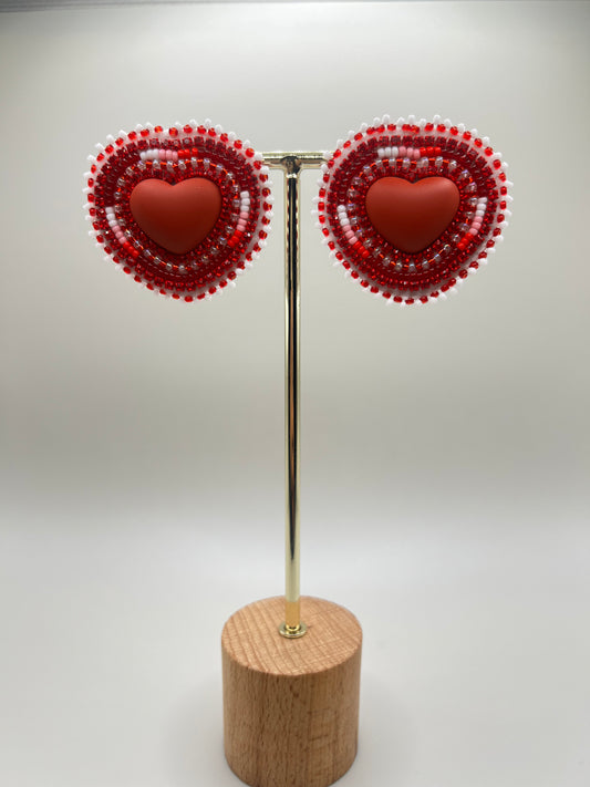 Flat Stitch Heart Beaded Earrings