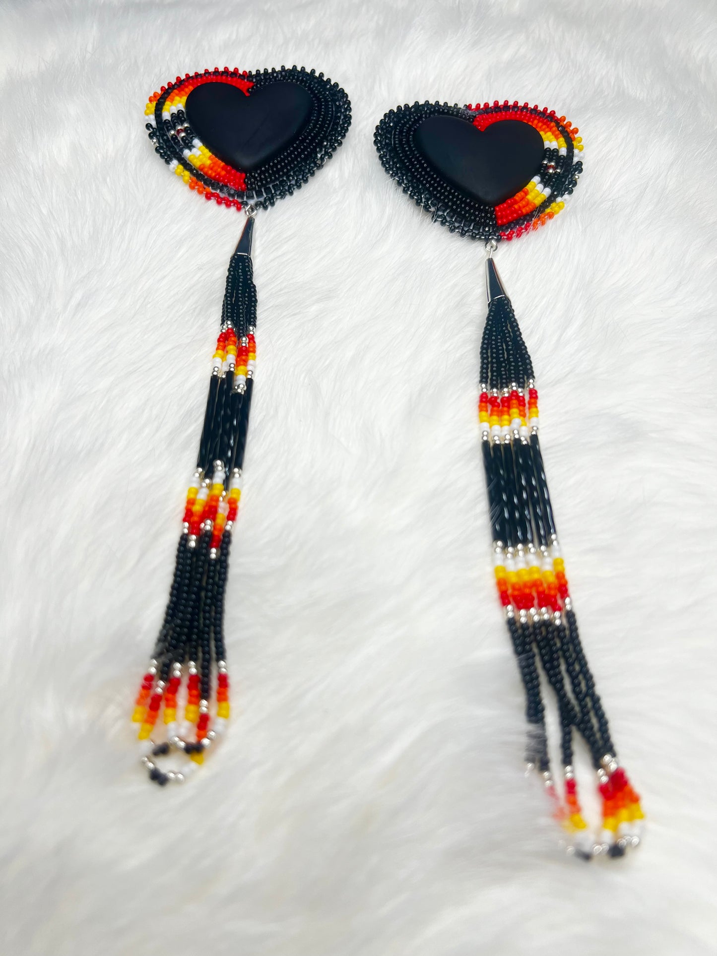 Flat-stitch Beaded Heart Dangles