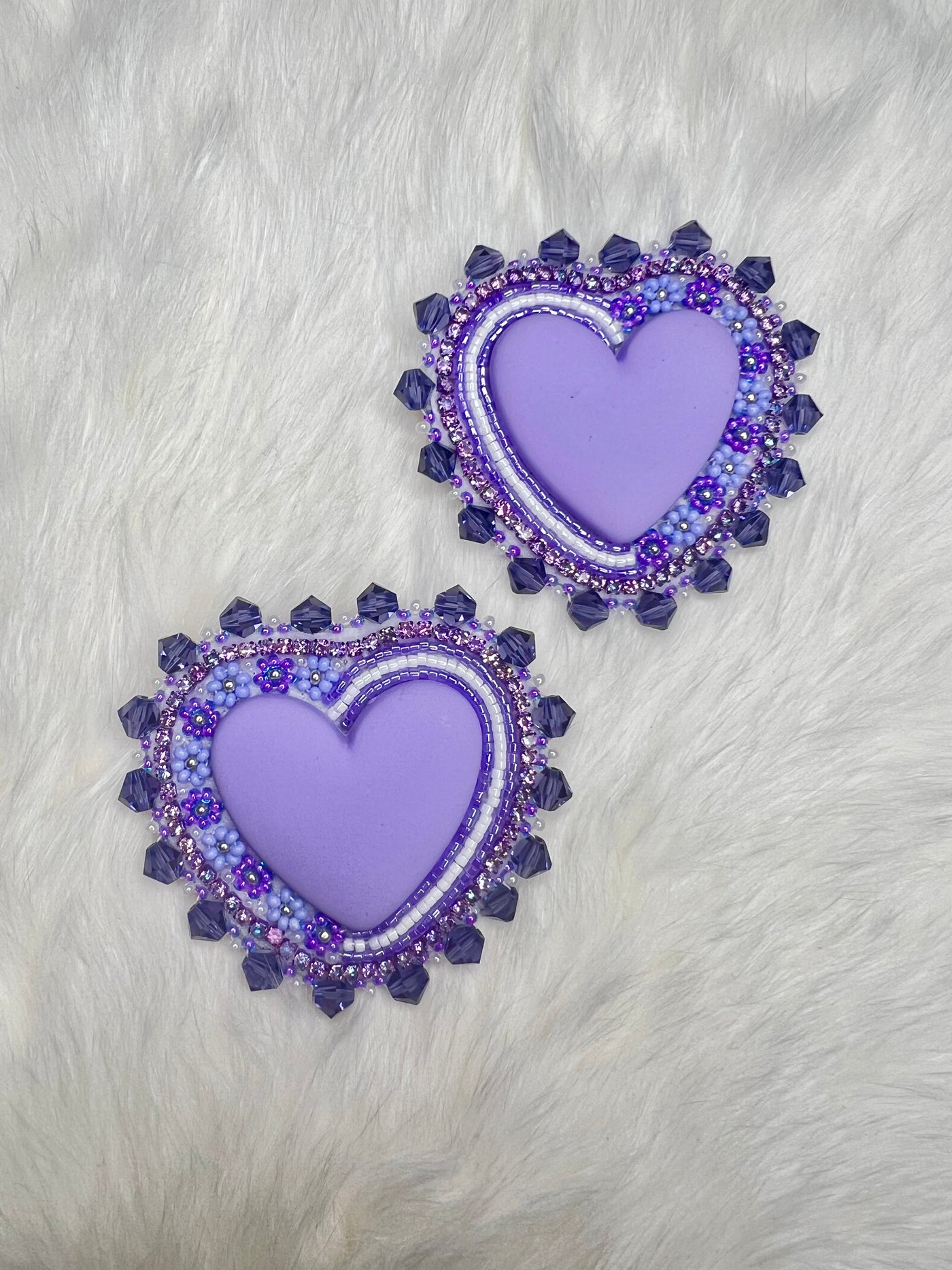 Purple Floral Beaded Hearts