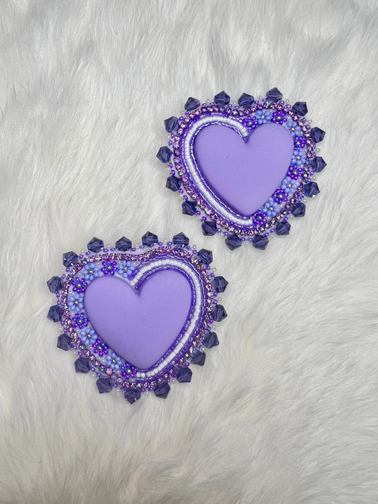 Purple Floral Beaded Hearts
