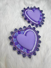 Purple Floral Beaded Hearts