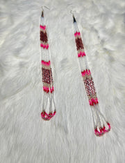 Long Pink and White Beaded Dangles