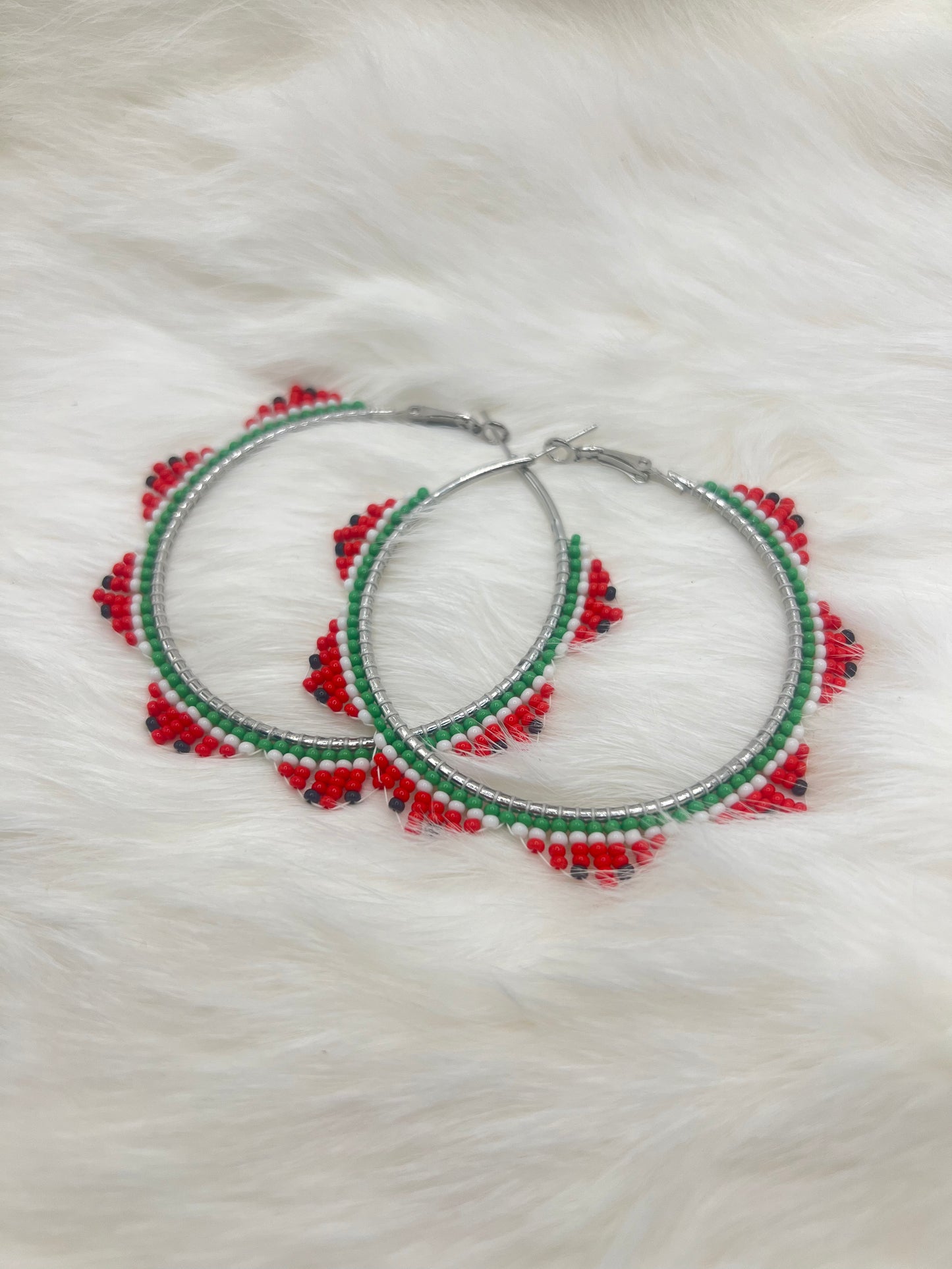 Watermelon Beaded Hoop Earrings